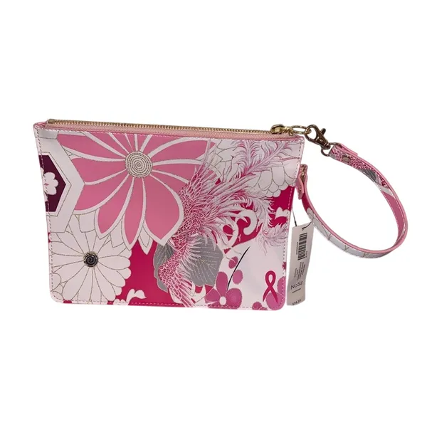 Chico’s Breast Cancer Awareness Pink‎ Floral Wristlet Clutch NWT Ribbon Zipper - Image 2