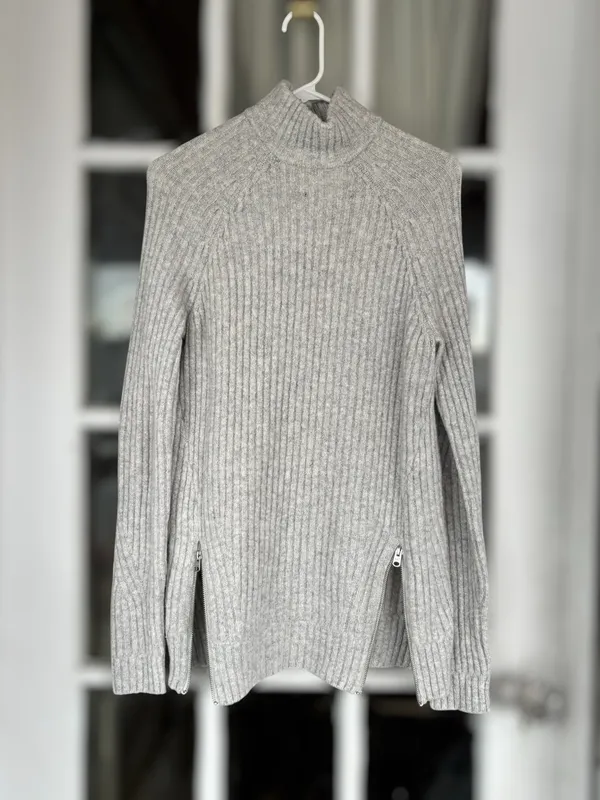 Abercrombie & Fitch Women's Small Oatmeal Wool Blend Mockneck Sweater Dual Zip - Image 8