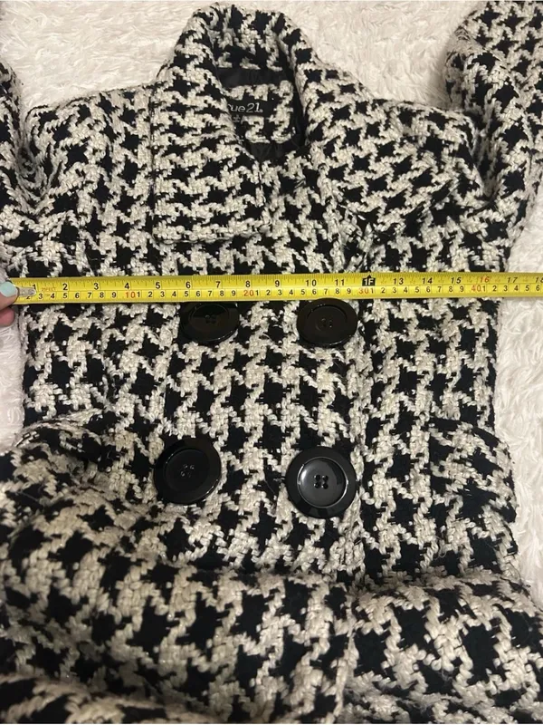 Rue 21 Women’s Black White Houndstooth Peacoat big buttons SO CUTE size Small - Image 10