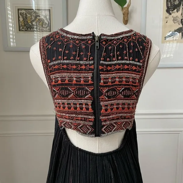 Free People Aztec Embroidered Beaded Swing Dress Open Back $168 2 - Image 7