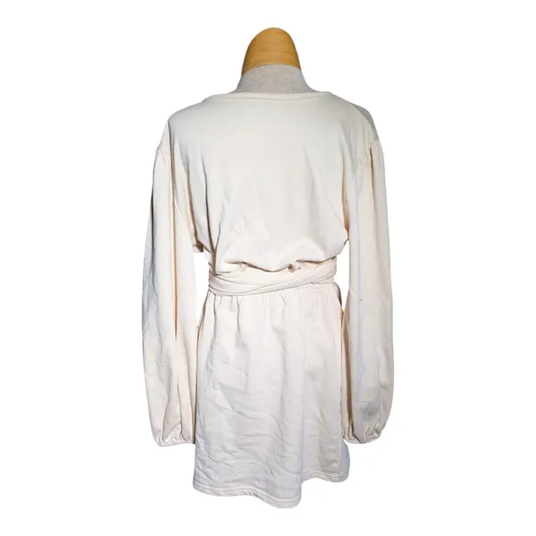 Sabo Skirt Ivory Gathered Long Sleeve Tie Waist Cotton Blend Mini Dress Sz M - Image 3