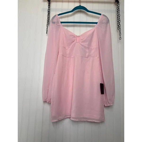 NWT Lulus Flirtatious Designs Light Pink Chiffon Balloon Sleeve Mini Dress Sz S - Image 2