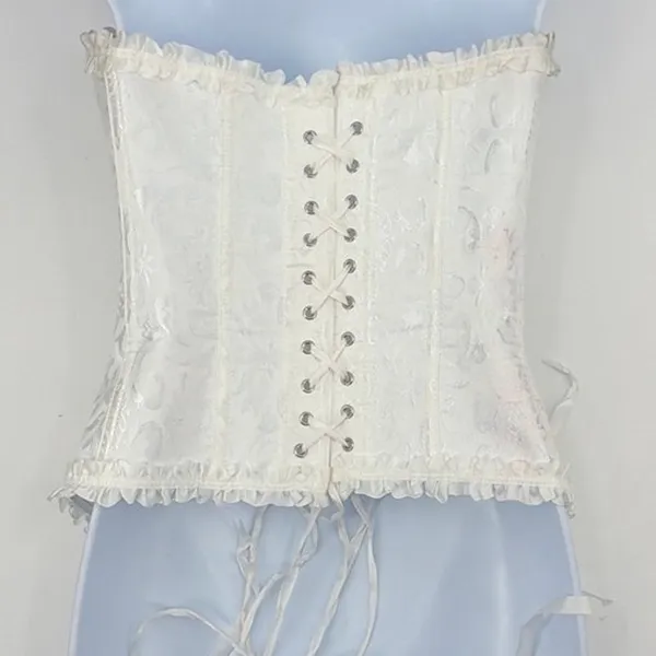 Y2K Coquette Cream Corset Top Sz S Bustier Lace Up Fairycore Bridal Goth - Image 6