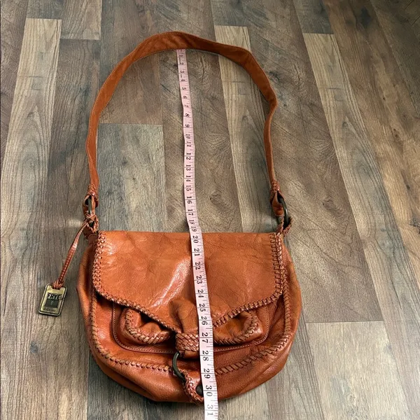FRYE Cognac Leather Crossbody Saddle‎ Bag Braided Boho Chic Western Inspired - Image 12