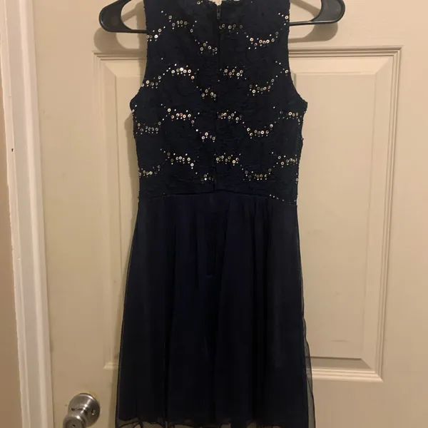 Navy blue sleeveless micro mini dress with sequins - Image 4