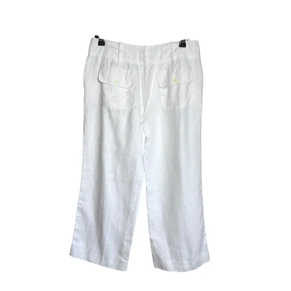 Michael Kors Womens White Linen‎ Wide Leg Capri Pants Size 6 Travel Minimalist - Image 2