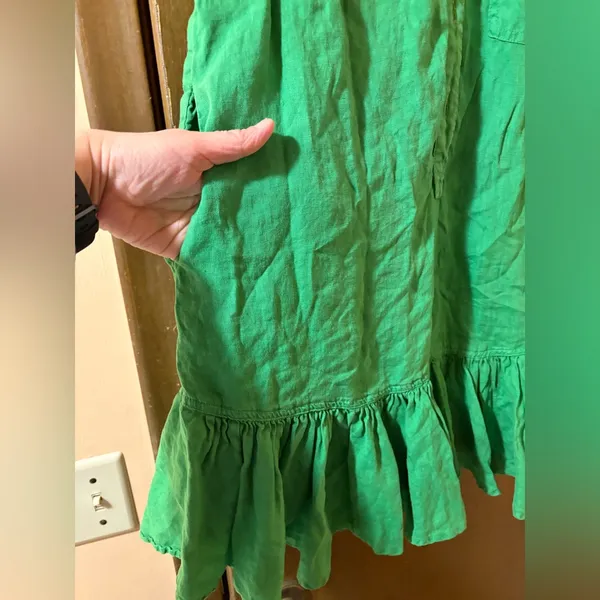 Anthropologie Pilcro Green Sleeveless Ruffle Hem Linen Mini Dress - Image 7