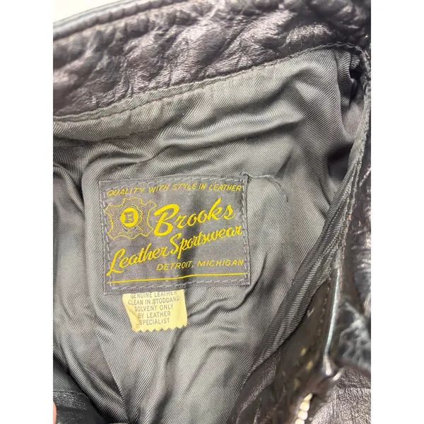 VTG Brooks Leather Sportswear womens black motorcycle jacket Size M. Made in USA - Image 4
