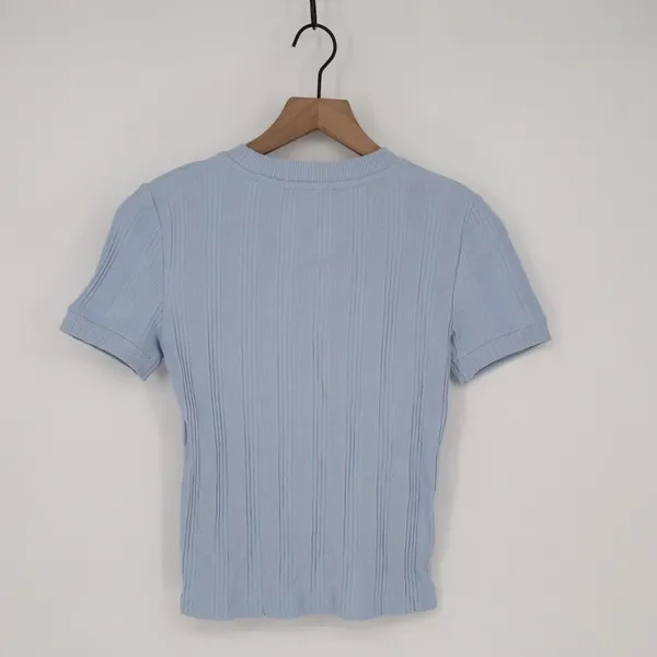 Zara Sweater Womens Small Light Blue Ribbed Knit Short Sleeve Crew Neck Pullover - Image 8