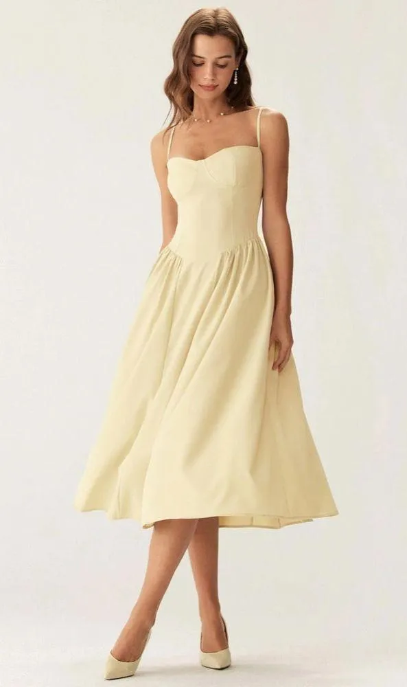 Rihoas Yellow Square Neck Pocket Slip Midi Dress - Image 4