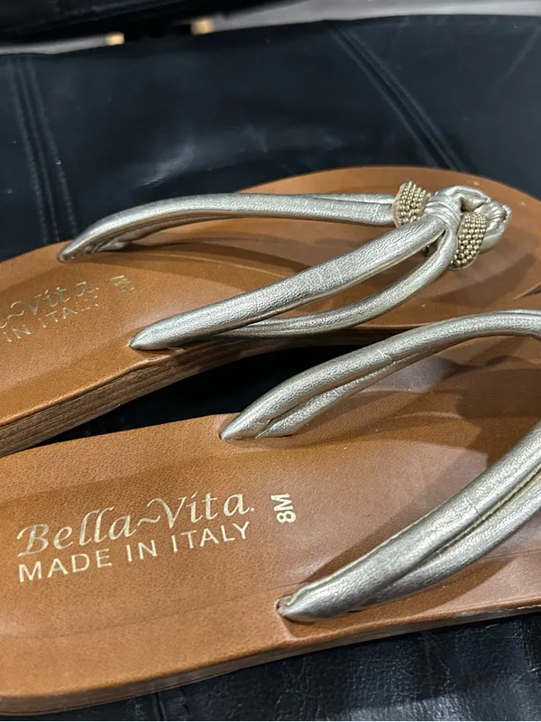 Bella Vita Metallic Gold Knotted Thong Sandals - Image 3