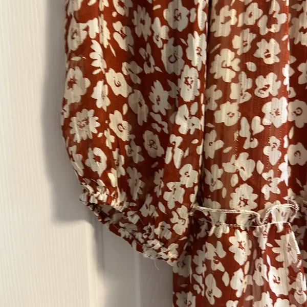 Endless Blue Women’s Dress, Brown with Floral and Gold Pinstripes, Size L - Image 4