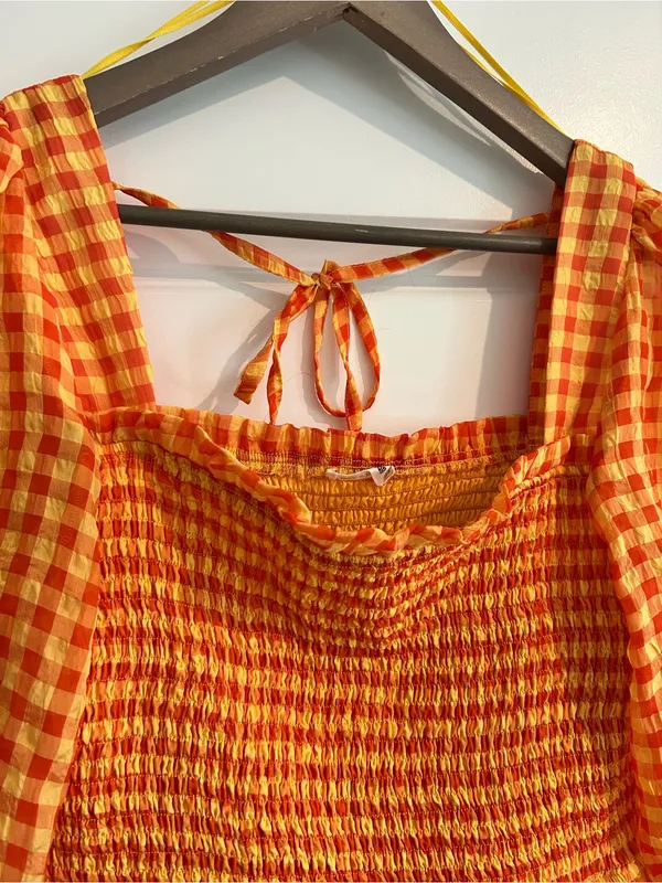 Day + Moon Gingham Romper Orange Yellow Size L - Image 2