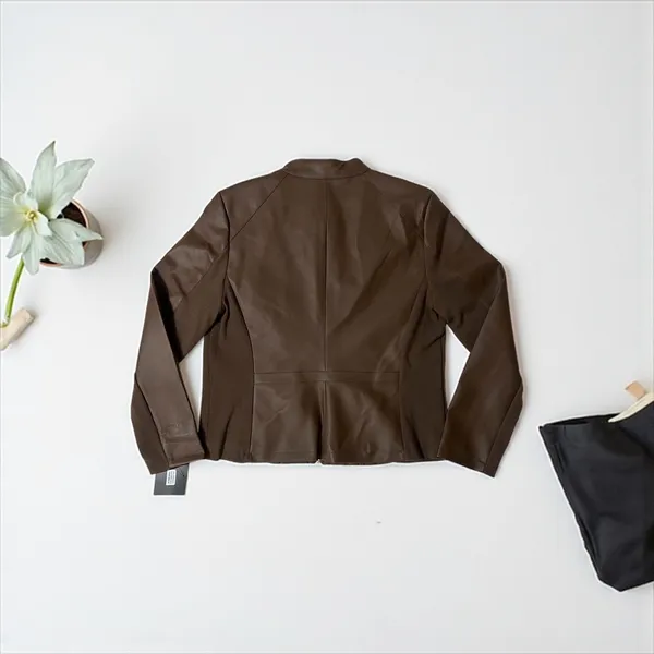 Marc New‎ York Jacket Faux Leather Quilted Dark Earth Moto Biker Large - Image 2