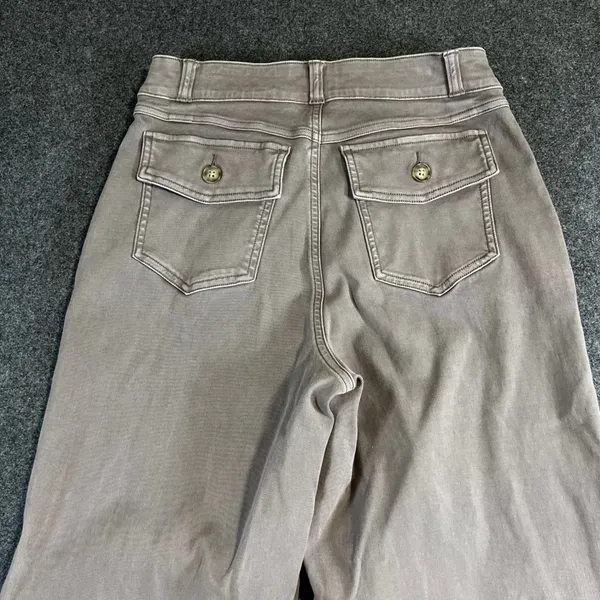 Spanx Stretch Twill Wide Leg Crop Pants Taupe Brown High Rise Button Detail M - Image 11