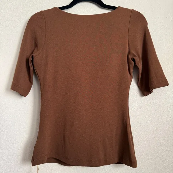 OGL Essential Elbow Length Sleeve Square Neck Bra Top Sweet Hazelnut Brown M NWT - Image 3