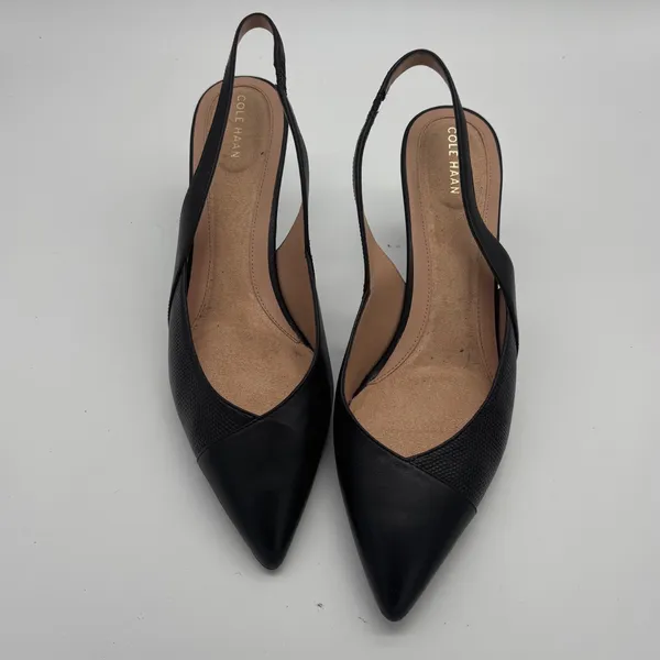 Cole Haan Black Leather Slingback Kitten Heel Pumps Womens 10.5 B - Image 6