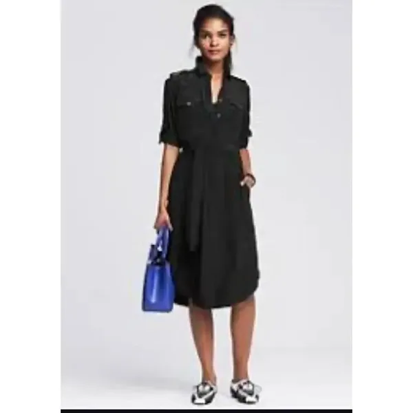 J.Crew Black Shirt Dress Size NWT 3/4 Roll Tab Sleeves Lined - Image 7