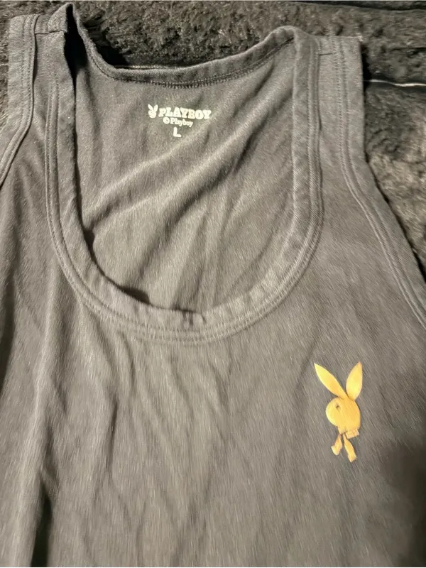 PLAYBOY Black Tank Top with Gold Bunny Emblem - Image 3