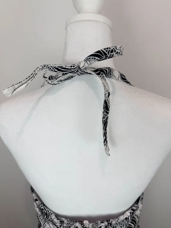 Tommy Hilfiger Women Size 12 Halter Dress Black White Floral Cotton Midi‎ - Image 7
