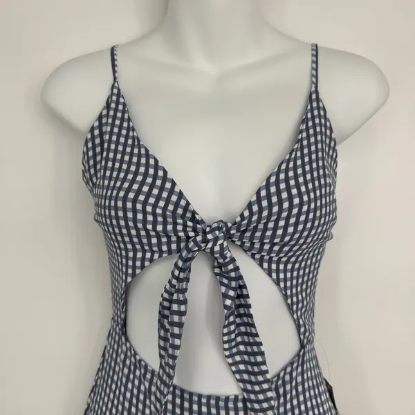 Flynn‎ Skye Mini Dress XS Blue Gingham Tie Front Cut Out Summer Picnic Coastal - Image 2
