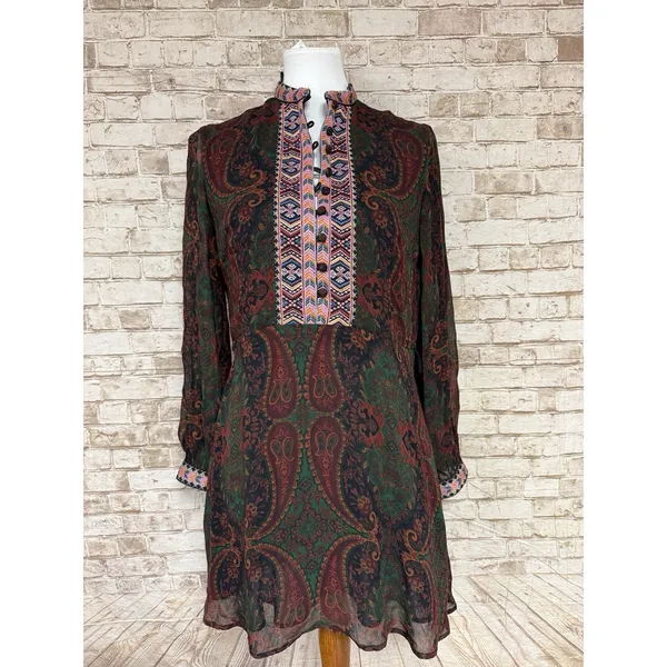 ZARA BURGUNDY JACQUARD RIBBON DRESS BURGUNDY | 6895/276 XS Preist‎ Collar - Image 3