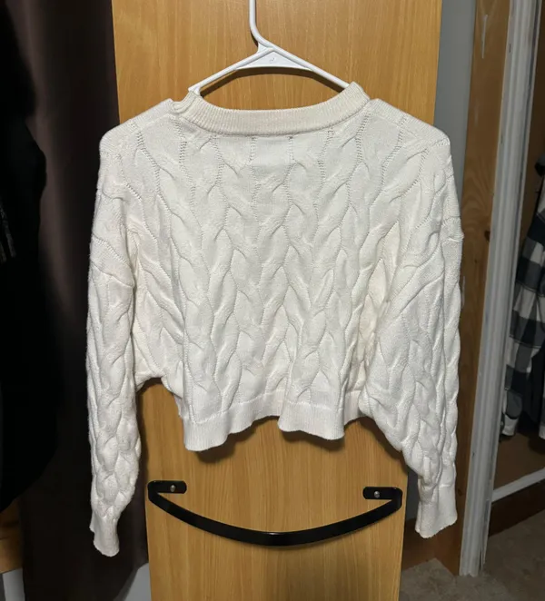 Pink Rose White Cropped Sweater - Image 4