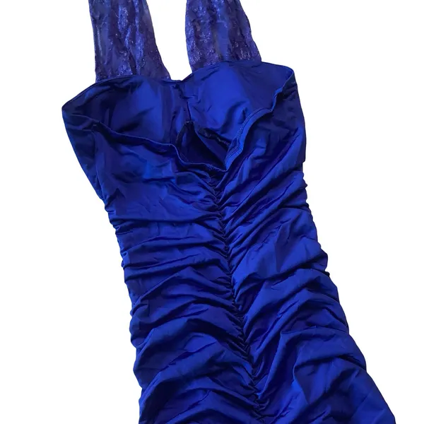 Solid Ruched Halter Bodycon Dress Blue Size XS - Image 7