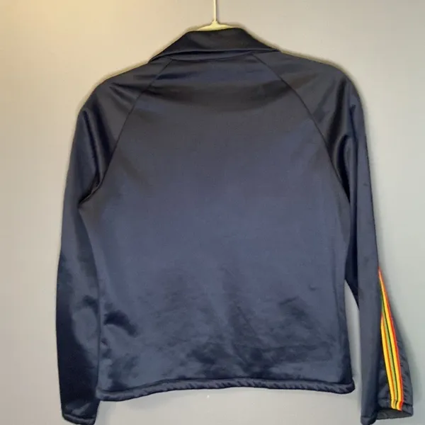 Vintage navy jacket with rainbow detail down arms. Sz‎ 10 (M) - Image 6