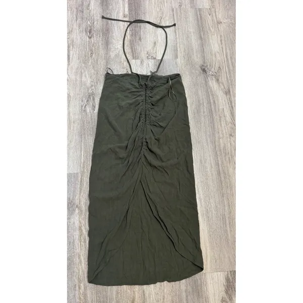 MABLE‎ Olive Green Ruched Halter Neck Mini Dress Size M - Image 2