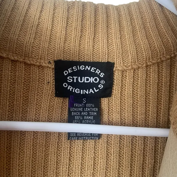 Designers Studio Vintage‎ Size Small Western Leather Tan Cable Knit Vest - Image 5
