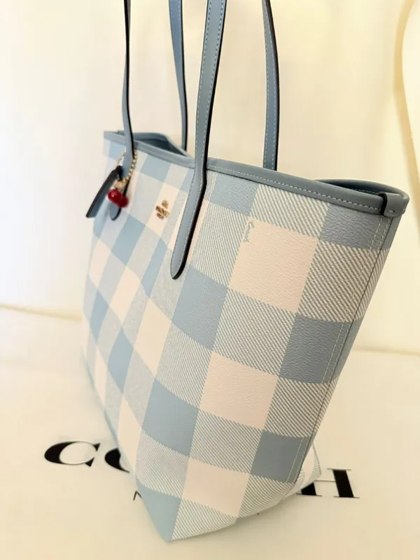 coach City Tote Bag With Gingham Print And Charm ces64 - Image 4