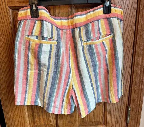 Caslon Nordstrom Rack Linen Shorts Size L Rainbow Stripe New NWT Drawstring - Image 4