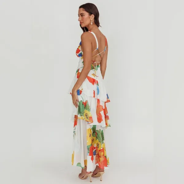 Selfie Leslie *NWT* Saints & Secrets Veda Strappy Back Ruffle Maxi Dress White - Image 7