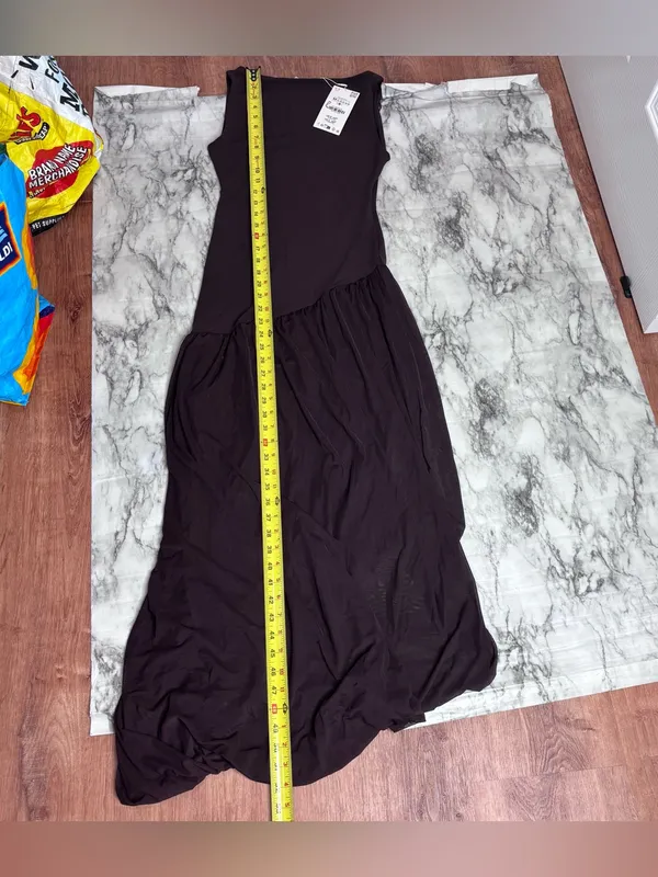 Zara asymmetrical Drop Waist Sleeveless Maxi Long Brown Dress NWT MEDIUM blogger - Image 7
