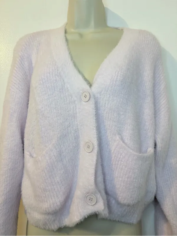 Forever 21 Soft Fuzzy Knit Cropped Cardigan XL Light Pink - Image 7