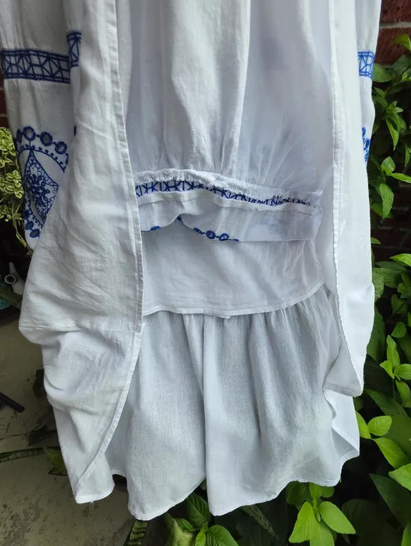 White and Blue Cotton Embroidered Maxi Dress Medium - Image 8