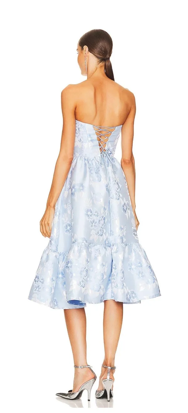 V. Chapman Virginia Strapless Gown In Chambray Blue Baroque Floral - Image 3