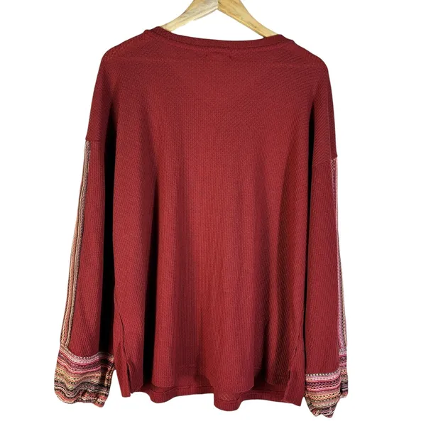 Casual Express Chevron Crochet Waffle Knit Top Burgundy Red Boho Size XL - Image 6
