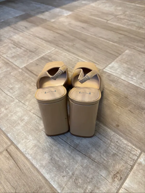 Marc Fisher Beige Patent Slingback Block Heel Pumps - Image 4