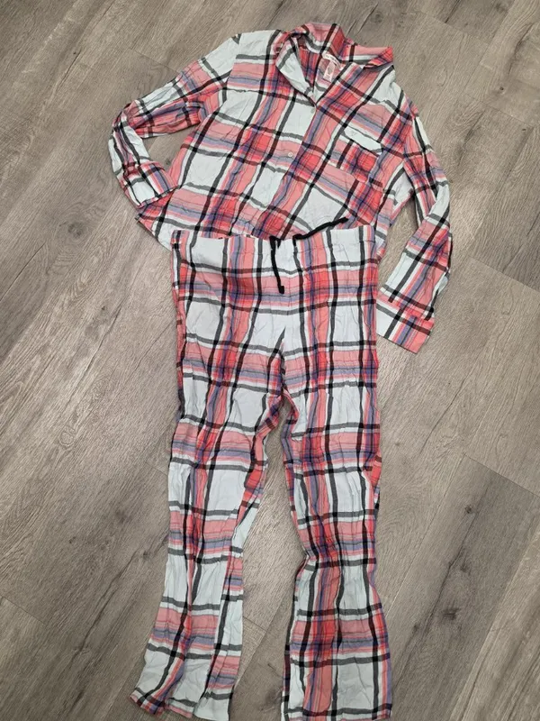 Victorias Secret XL Plaid Button-Down Pajama Set Red pink White winter warm - Image 6