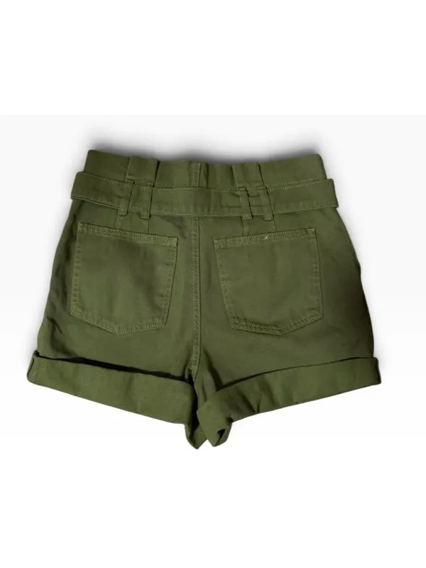 -FREE PEOPLE Cindy Utility Shorts Womens Size 4 Green Belted Paper Bag Waist - Image 2