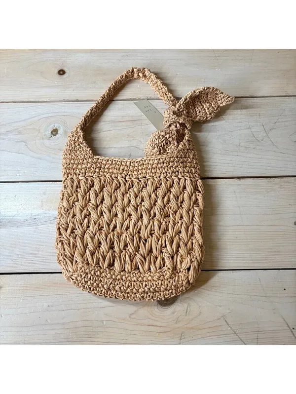 A New Day NWT Women's Straw Woven Tie-Top Shoulder Bag Light Brown Adj Strap - Image 7