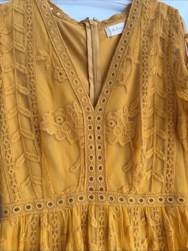 Altar'd State Mustard Lace V-Neck Long Sleeve Dress size Small - Image 2