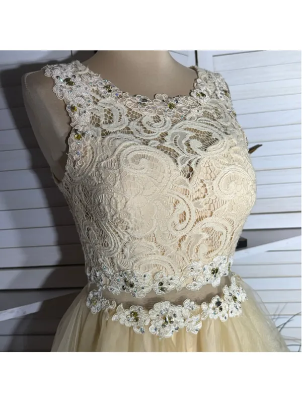 Dancing Queen cream floral sheer mesh dress beaded fairy princess homecoming M - Image 5