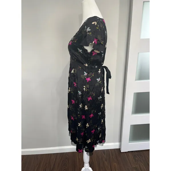 Free People Night and Day Silk Floral Midi Dress Black Boho‎ Size 6 - Image 4