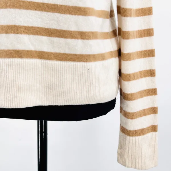 Vince.‎ Wool Cashmere Sweater Women's Stripe Mock Neck Cream Tan White Medium - Image 8