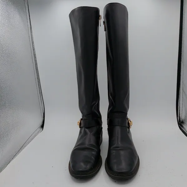 Coach Farah Tall C0625 Black Leather Riding Boots Gold Horse Carriage Womens 8B - Image 3