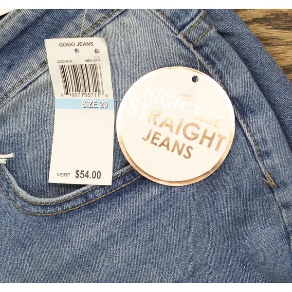 NWT Gogo Jeans Distressed Frayed Straight-Leg Jeans Medium White Wash Blue 20W - Image 9