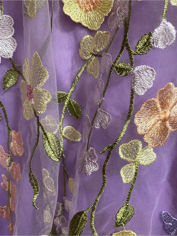 Womens L Large 42” Lavender Purple Mini Dress Embroidered Flowers Allover Fairy - Image 8